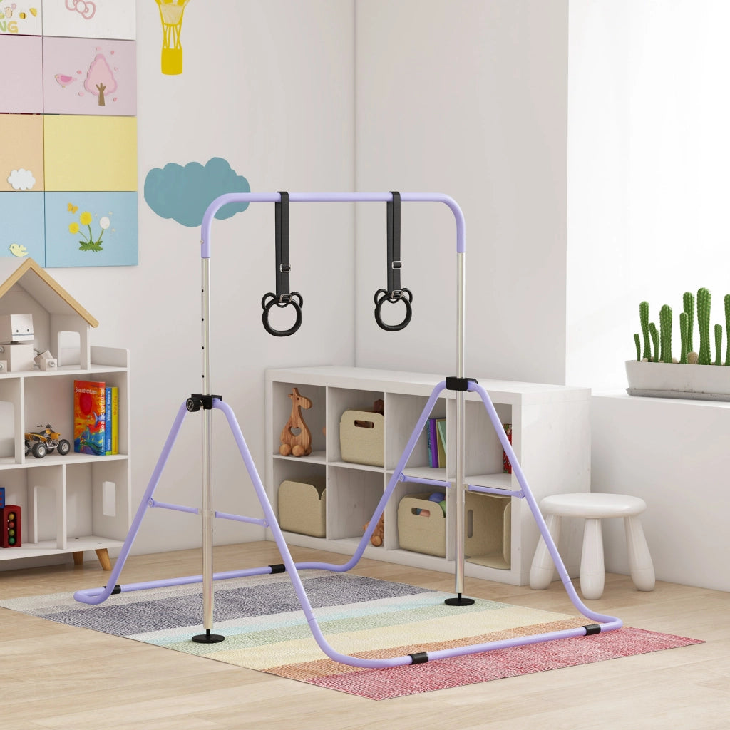 Barra Ginnastica Regolabile Bambini ¨C Xylo ¨C 5 Livelli Altezza con Anelli Allenamento Viola
