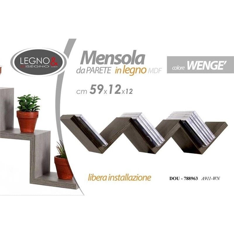 MENSOLA ZIG ZAG DIMENSIONI 59X12X12 CM IN COLORE WENGÈ