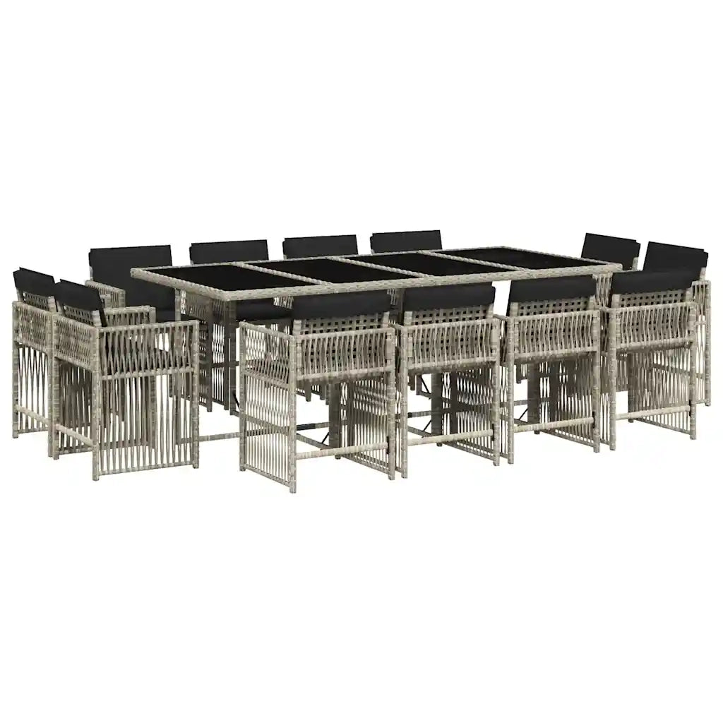 Set da Pranzo da Giardino 13pz con Cuscini Grigio in Polyrattan 3211763