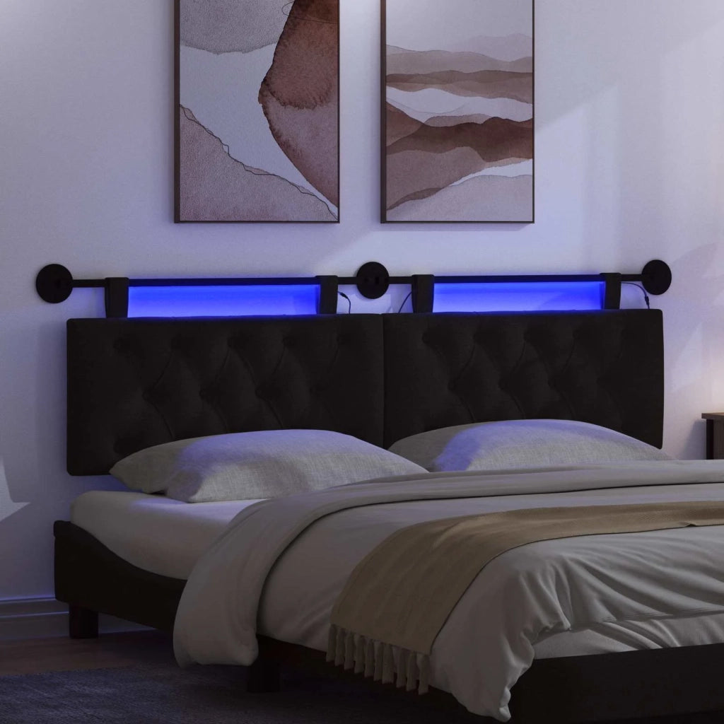 Testiera sospesa Con luce LED Nero Tessuto 3424655