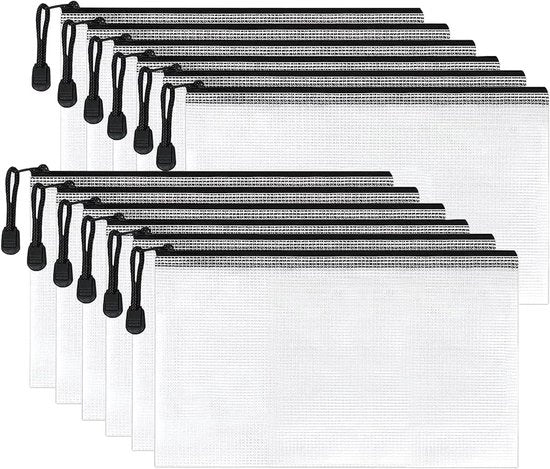 Documenti A5 in Tasche A5 Transparente con Cerniera - Impermeabile Tasca a Reticolo - 10 Unità - Ideale per Materiali di Ufficio - Perfetta per Viaggi