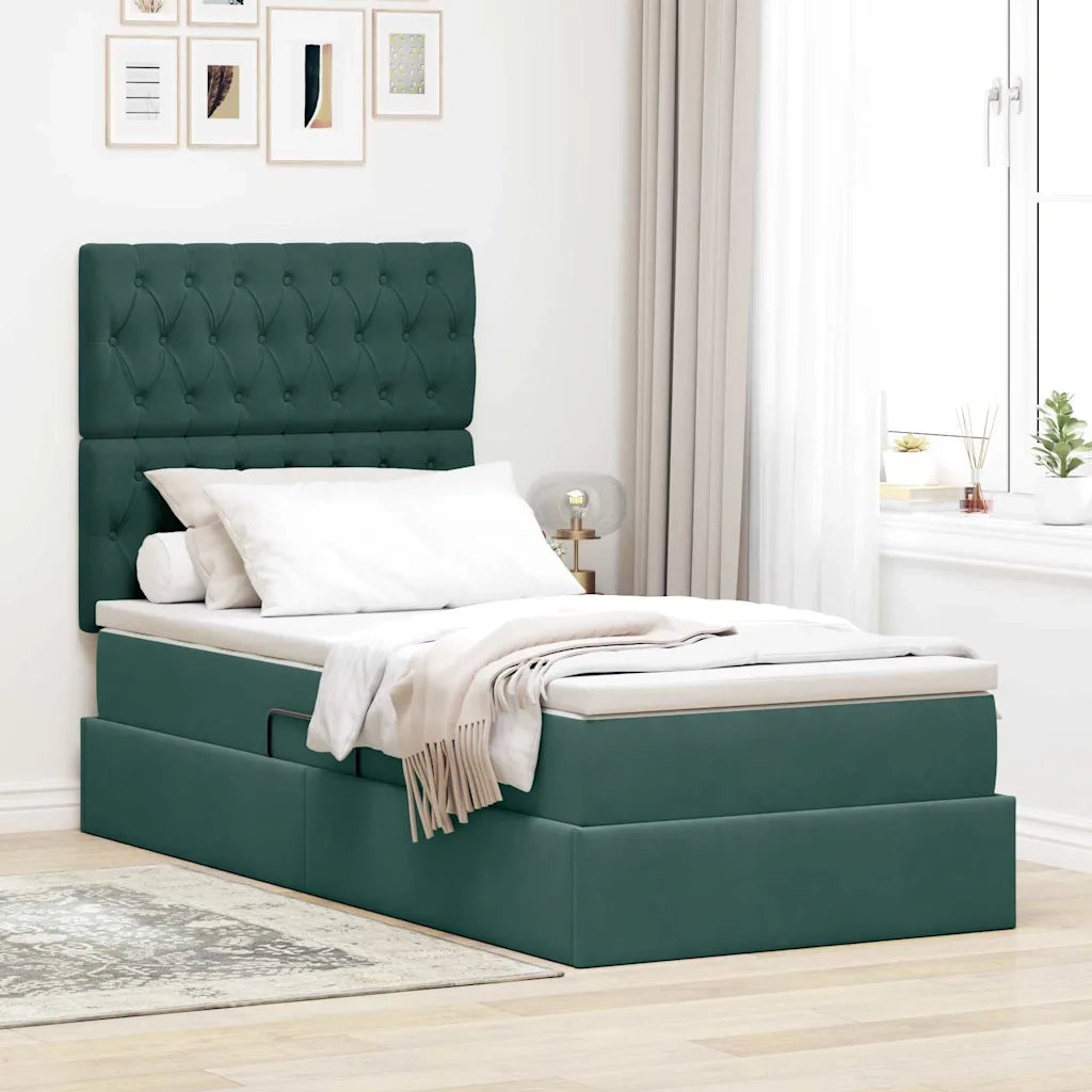 Letto con contenitore e LED Verde Scuro 100 x 200 cm Velluto