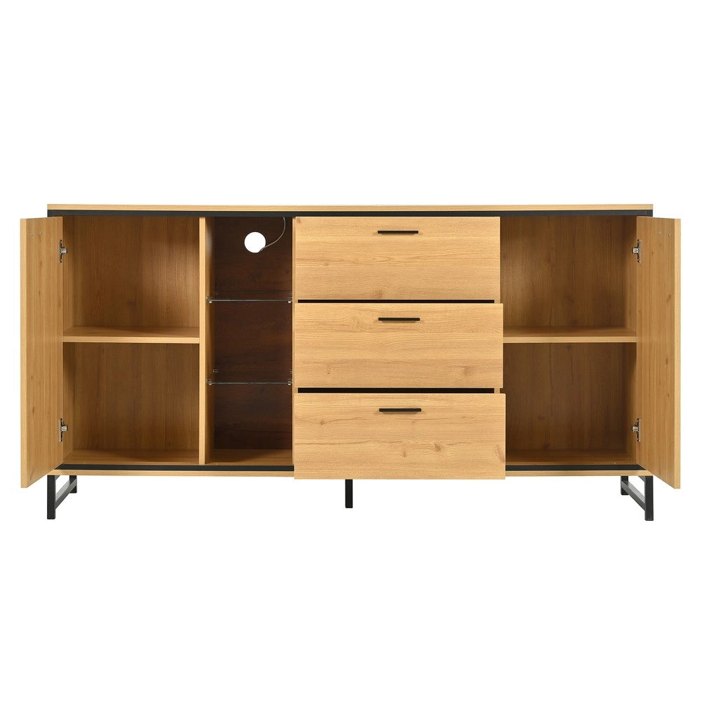 Credenza 3 Cassetti con Ripiani ¨C MINIMAL ¨C Nero e Legno, Design Moderno