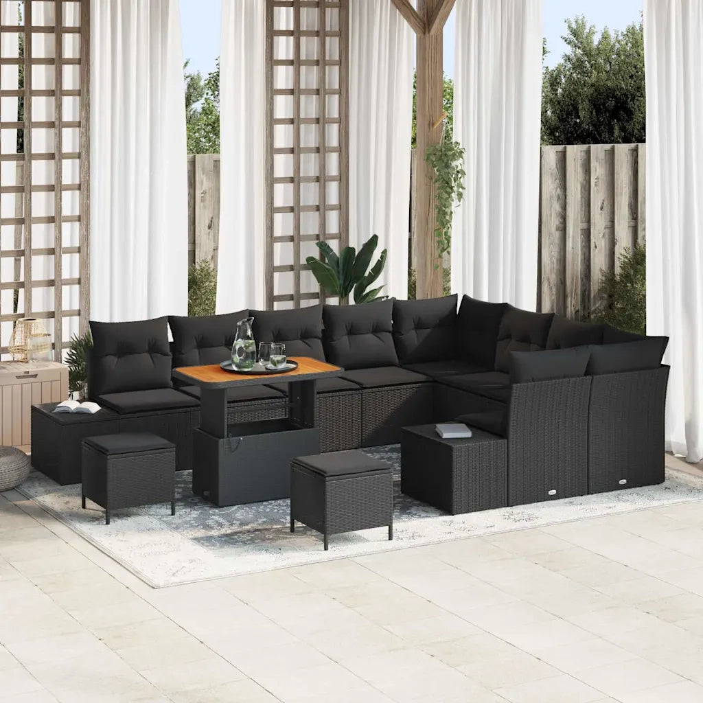 Set Divano da Giardino con cuscino 12 pcs Nero polyrattan 3362824