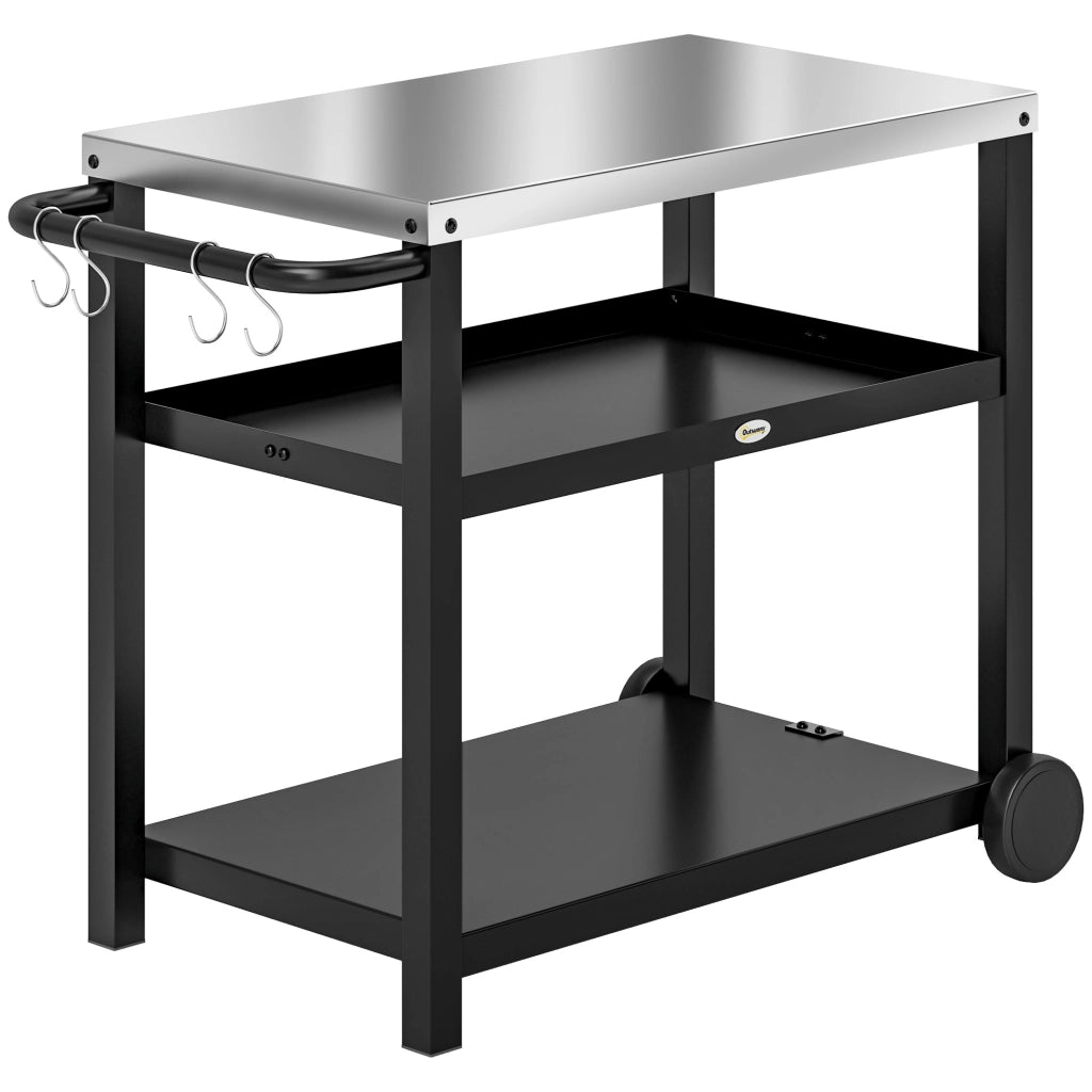 Carrello da Giardino BBQ ¨C Xylo ¨C Grigio con Ripiani e Ruote 102x50x81 cm