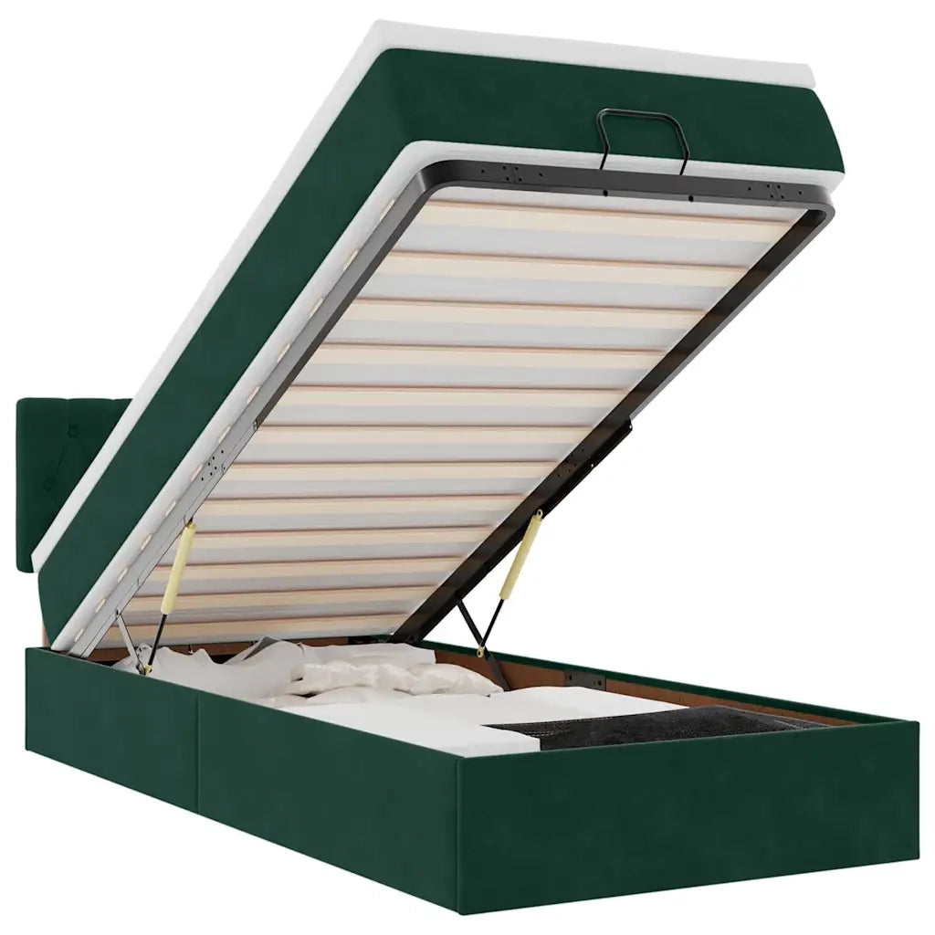 Pouf Letto con Materasso e LED Verde Scuro 80x200cm in Velluto 3312659