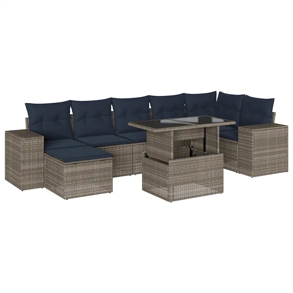 Set Divani da Giardino 8 pz con Cuscini Grigio in Polyrattan 3269321