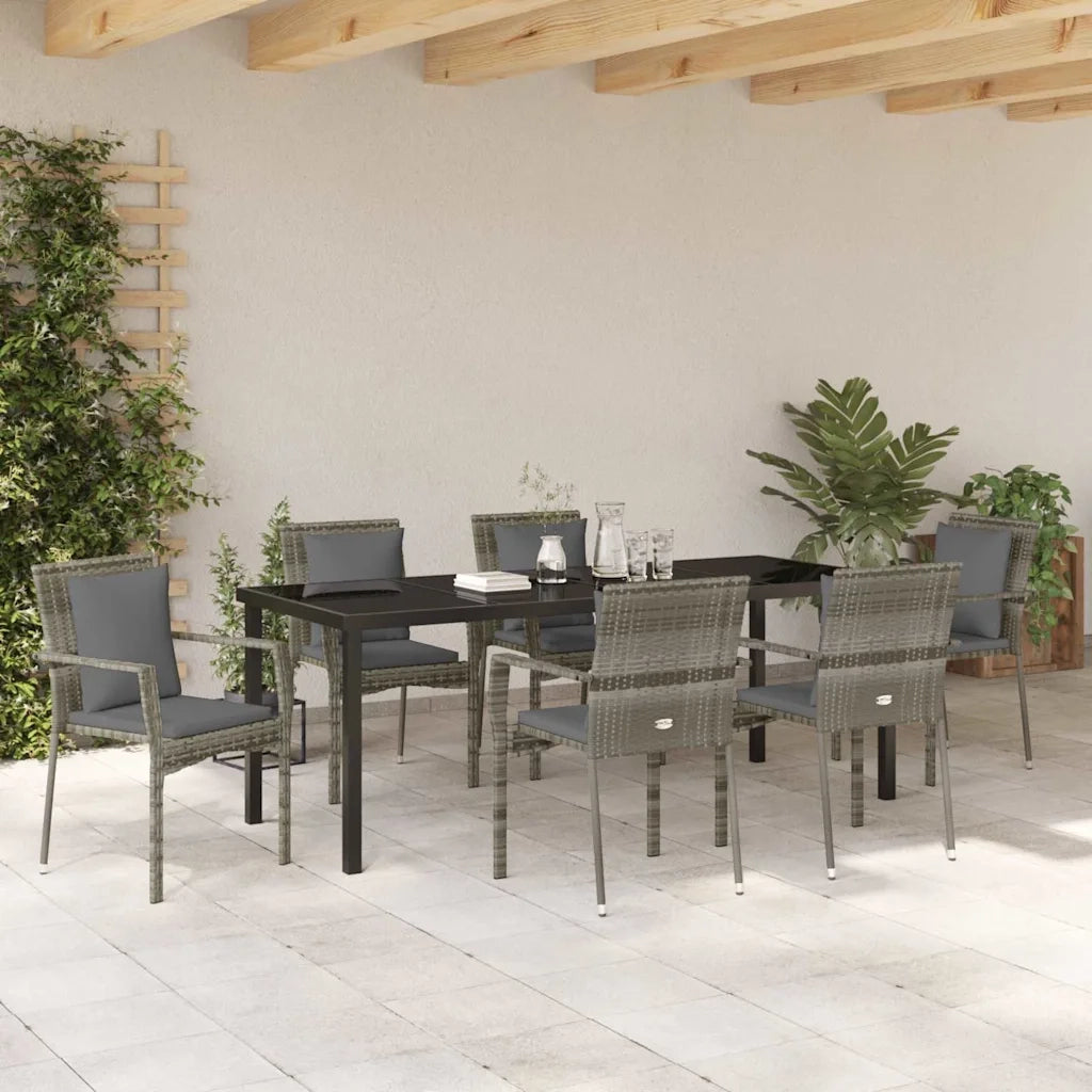 Set da Pranzo per Giardino con cuscino 7 pcs Grigio polyrattan 3380090