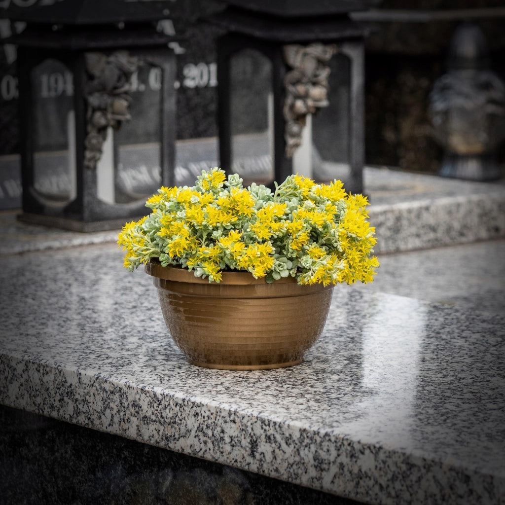 Vaso da fiori KADAX per cimitero, in plastica, per lapidi, con crisantemi, 18 cm.