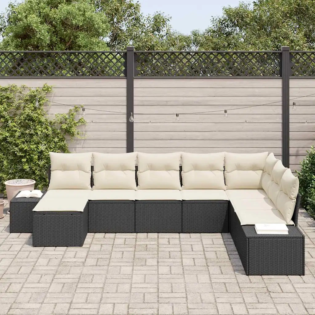 Set Divano da Giardino 8 pcs Nero e Crema polyrattan 3355846