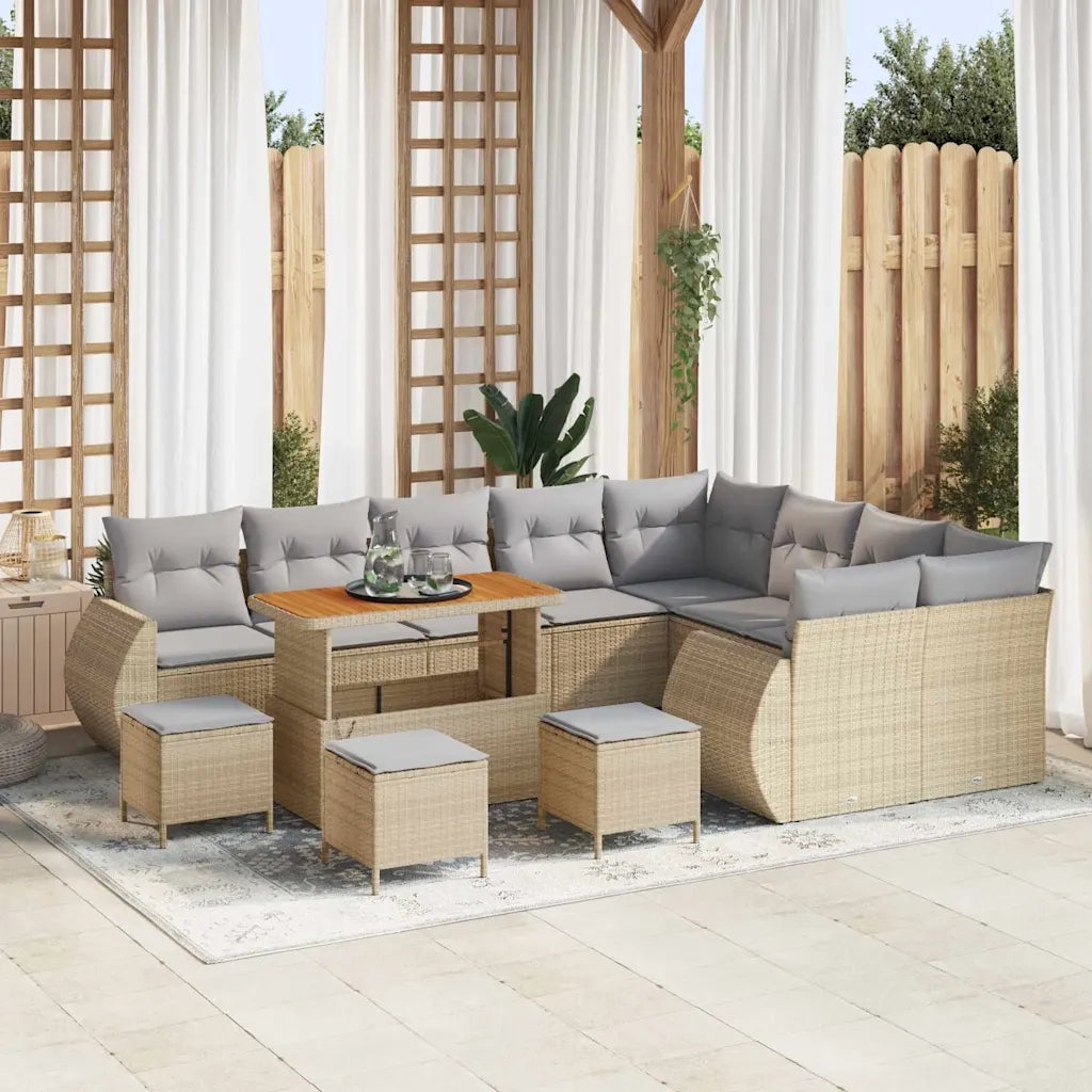Set Divano da Giardino con cuscino 13 pcs Beige e Grigio Chiaro