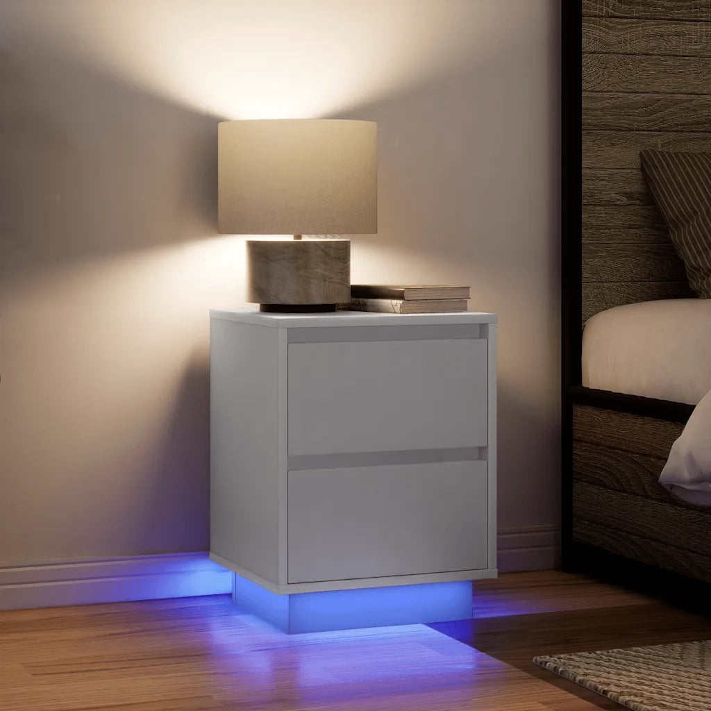 Comodini con Luci a LED 2 pz Bianco 38x34x50 cm 861284