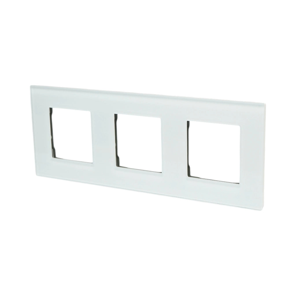 Cornice tripla in vetro bianco per presa e interruttore 228x86x10 mm