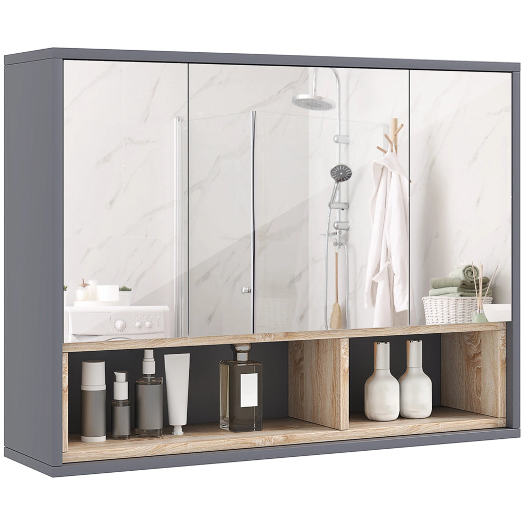 Armadio bagno con specchio e ante ¨C Minimal ¨C grigio 80x30x180 cm