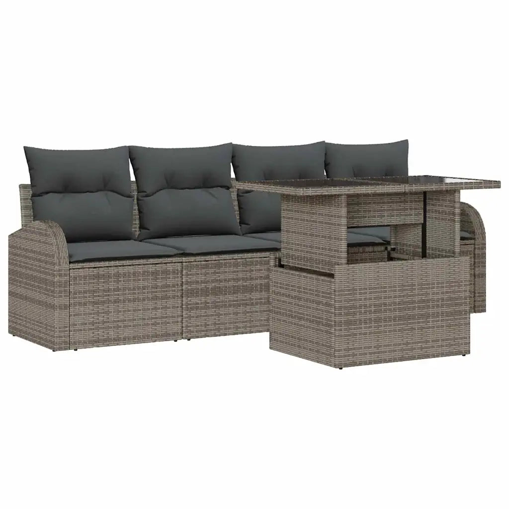 Set Divano da Giardino 5 pcs Grigio Rattan in Polipropilene 3357282