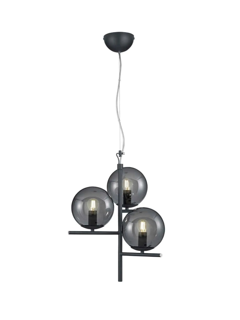 Lampada a sospensione 3 sfere, antracite e fumé, D 40 cm, Pure