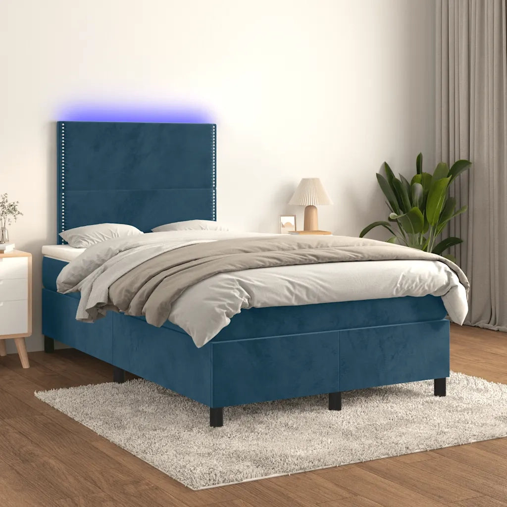 Letto a Molle con Materasso e LED Blu Scuro 120x200cm