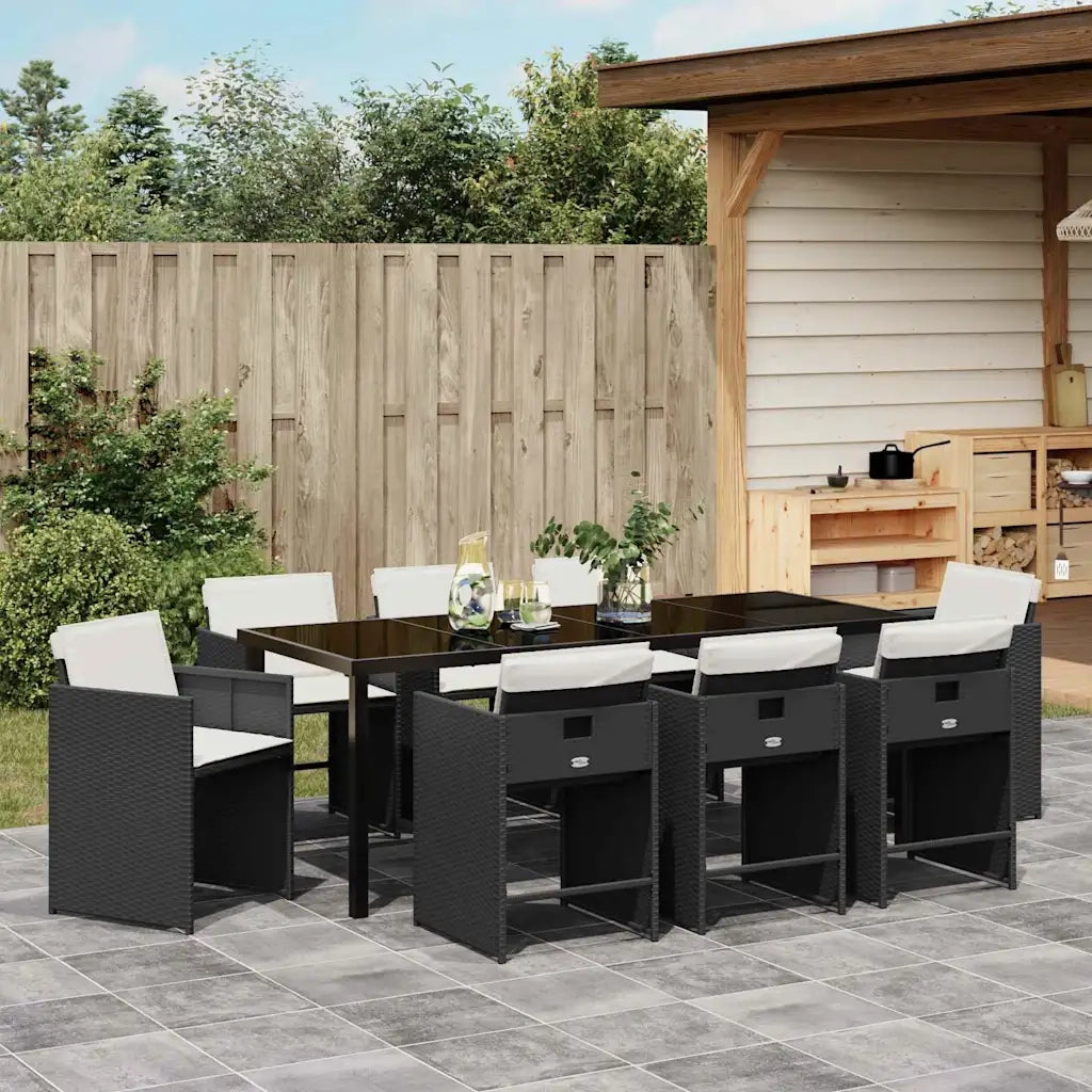 Set da Pranzo per Giardino 9 pcs Nero polyrattan 3380688
