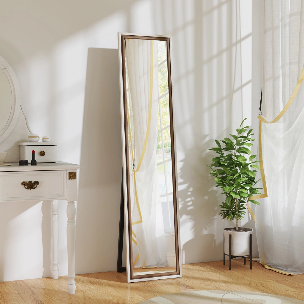 Specchio a Pieno Corpo ¨C Minimal ¨C Bianco e Marrone 157x37 cm