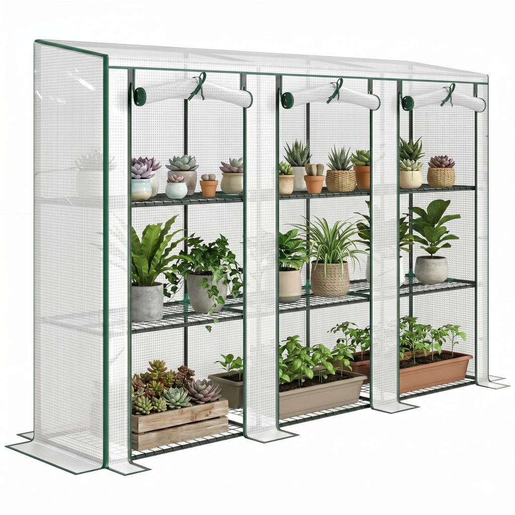 Serra da giardino 3 piani con ripiani - Xylo - 3 porte avvolgibili bianco 215x46x151 cm