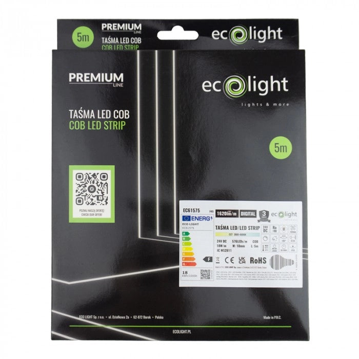 Striscia LED COB CCT digitale 24V 18W/m 1620lm/m 5m Ecolight