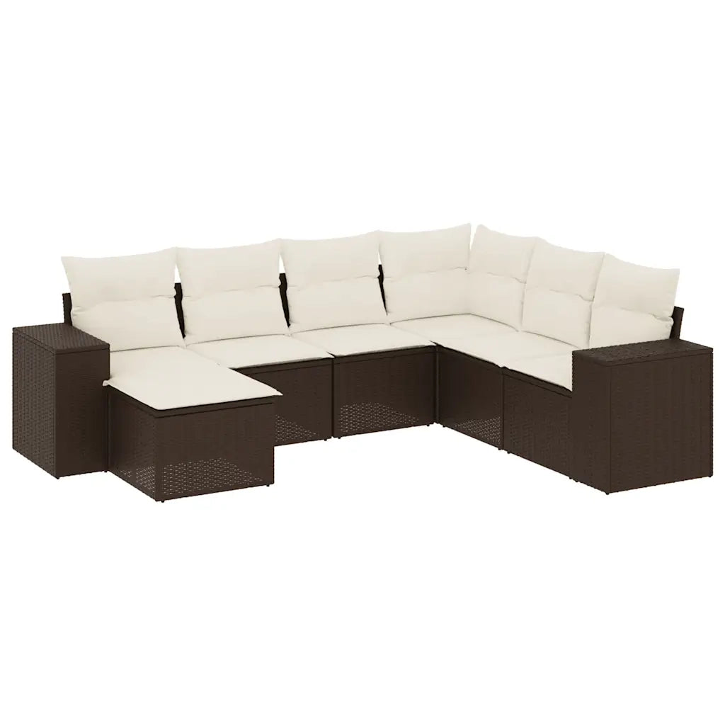 Set Divani da Giardino 7 pz con Cuscini Marrone in Polyrattan 3255240