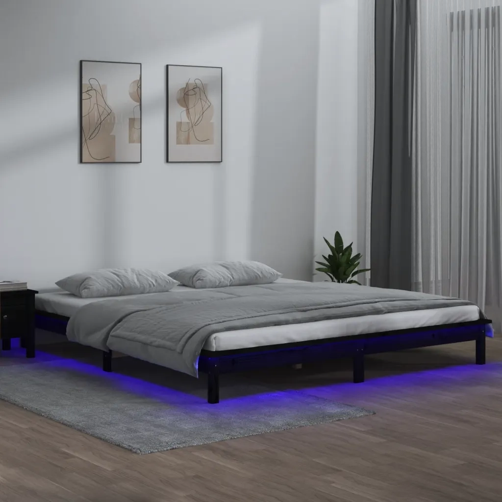 Giroletto con LED Nero 140x190 cm in Legno Massello