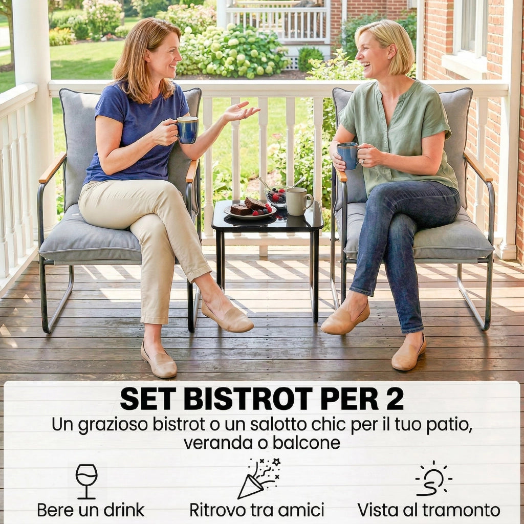 Set Bistrot 3 Pezzi da Giardino ¨C Xylo ¨C Metallo Grigio Antracite con Cuscini