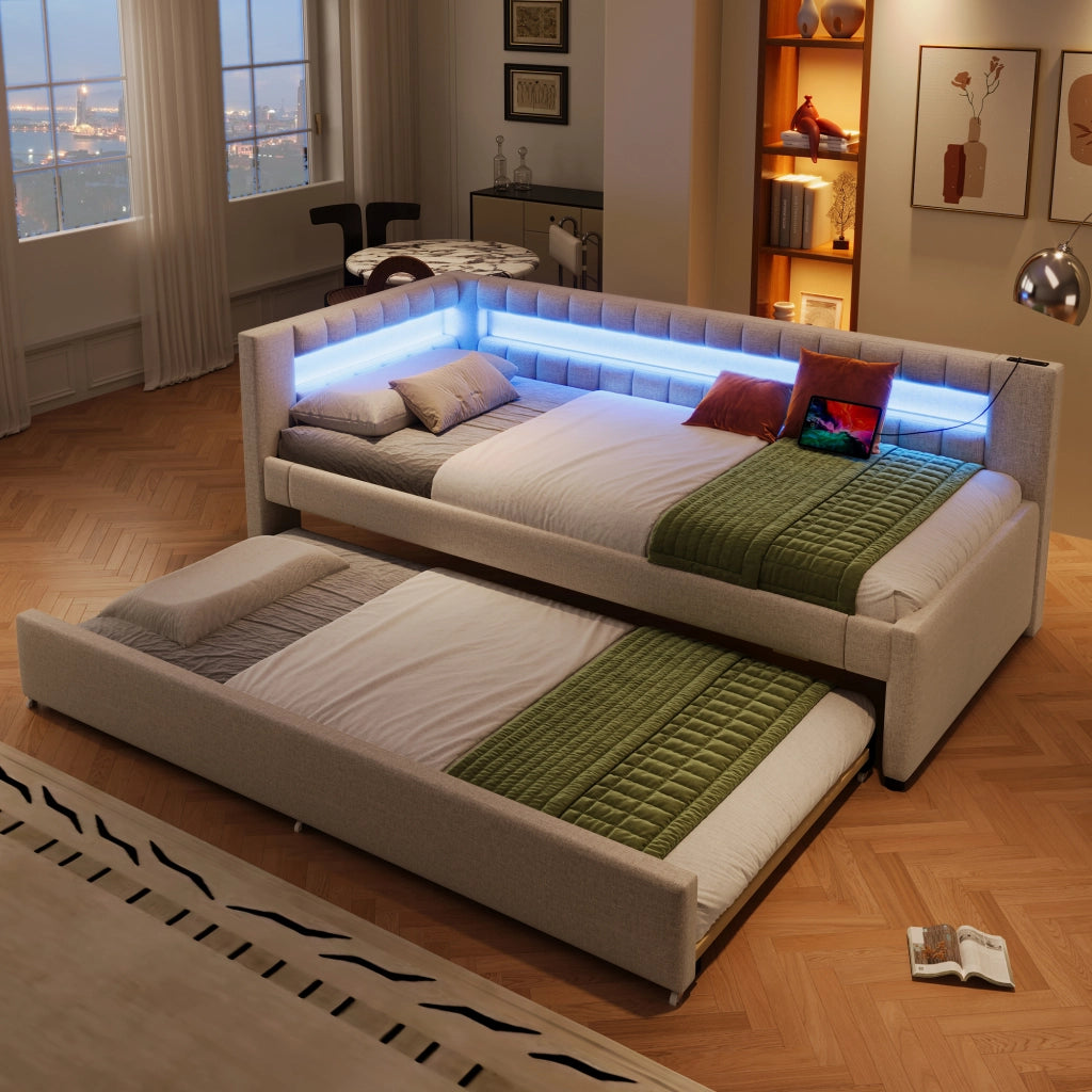 LETTO Estraibile 90x200 cm Beige in Lino