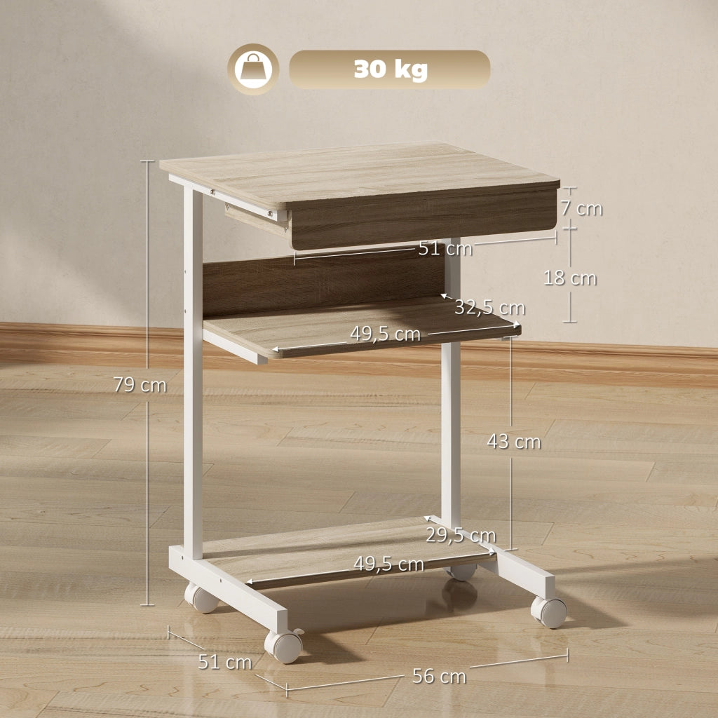 Scrivania per computer con ruote e cassetto ¨C zephmum ¨C 56x51x? cm quercia