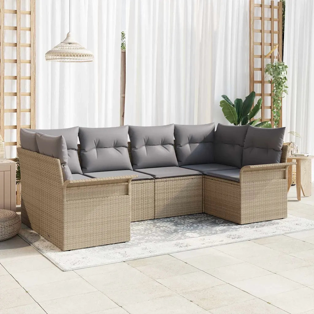 Set Divano da Giardino con cuscino 6 pcs Beige polyrattan