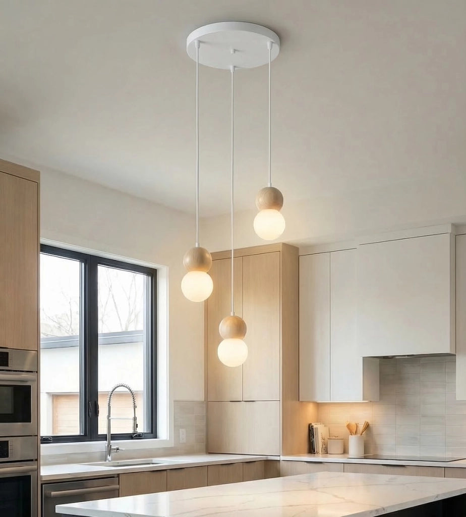 Lampada sospesa LOOP 3xG9 bianco beige legno vetro Emibig