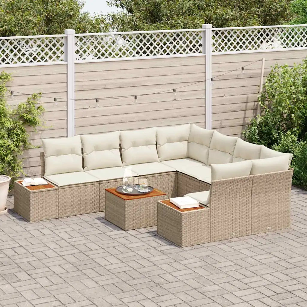 Set Divano da Giardino con cuscino 9 pcs Beige Poly Rattan