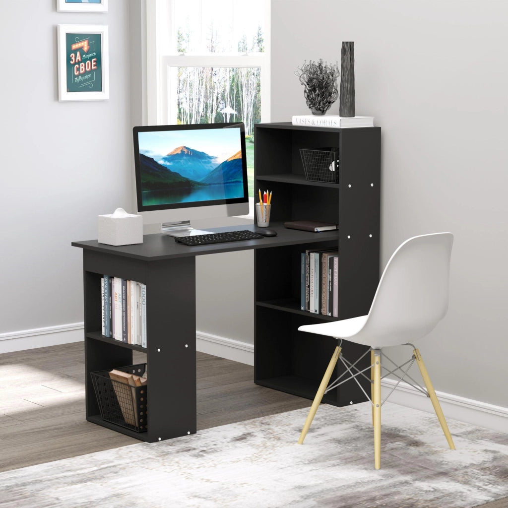 Scrivania per computer con cassetti e scaffali ¨C Minimal ¨C 120x55x120 cm nero