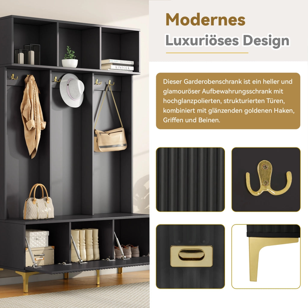 ARMADIO GUARDAROBA CON PANCA 120x23,5x191,5 cm Nero
