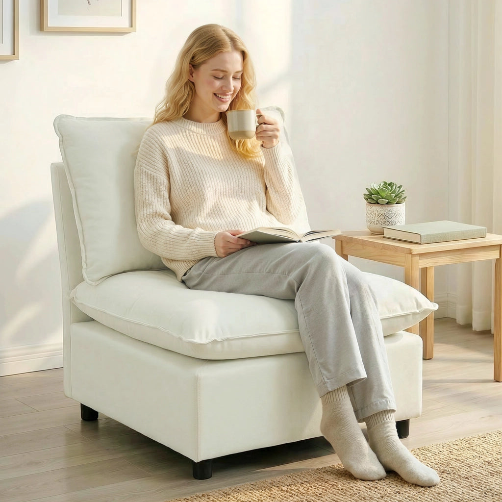 Poltrona Moderna Senza Braccioli ¨C Minimal ¨C 146x85x78cm Crema