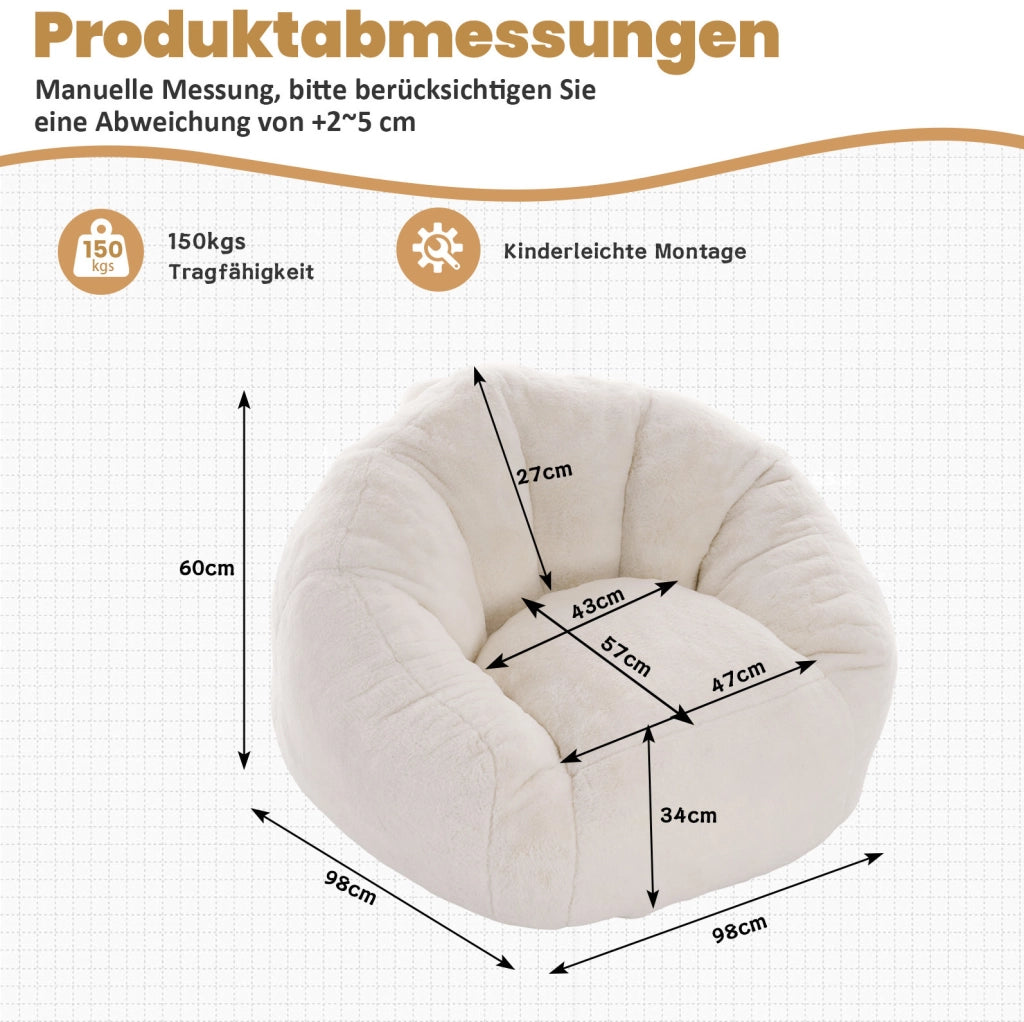 Pouf sacco da pavimento in memory foam; bianco; 45 x 41 x 28 cm; in poliestere