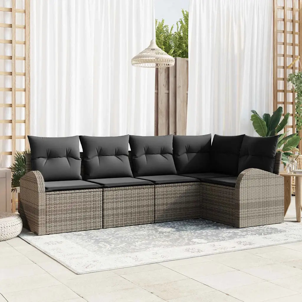 Set Divano da Giardino con cuscino 5 pcs Grigio polyrattan