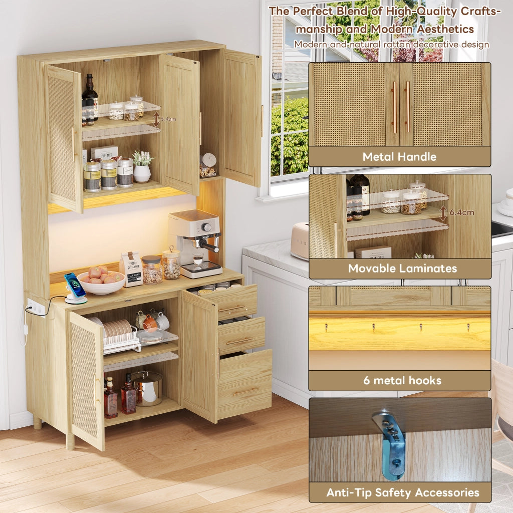 Credenza Buffet con LED, Cassetti e Ripiani ¨C MINIMAL ¨C Bianco/Oro, 183 cm