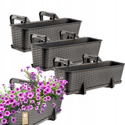 KADAX Fioriera da balcone, 60 cm, marrone, con manici e supporto, 3 pezzi