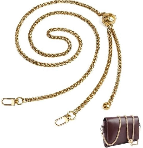 Catenaccio di sostituzione 120 cm - Cinturino a spalla - Catenaccio per DIY - Catenaccio a piatto in metallo - Color oro - Accessorio elegante