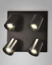 Modo Faretto da soffitto a 4 luci in pressofusione di alluminio colore Nero, attacco GU10, design moderno ed elegante per illuminazione d'interni