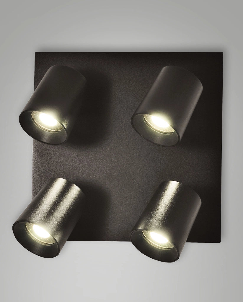 Modo Faretto da soffitto a 4 luci in pressofusione di alluminio colore Nero, attacco GU10, design moderno ed elegante per illuminazione d'interni