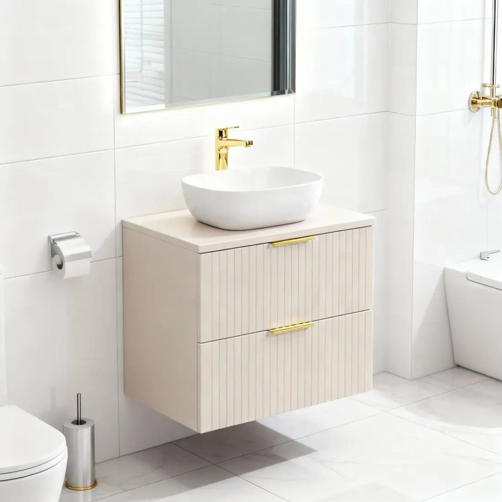 Set da bagno NOXERA 80 cm - Marrone Congo - piano per lavabo + lavabo