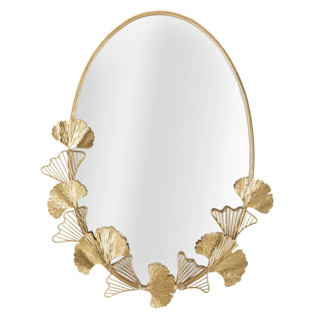 Specchio da parete Little Leaf con cornice in ferro dorato e foglie