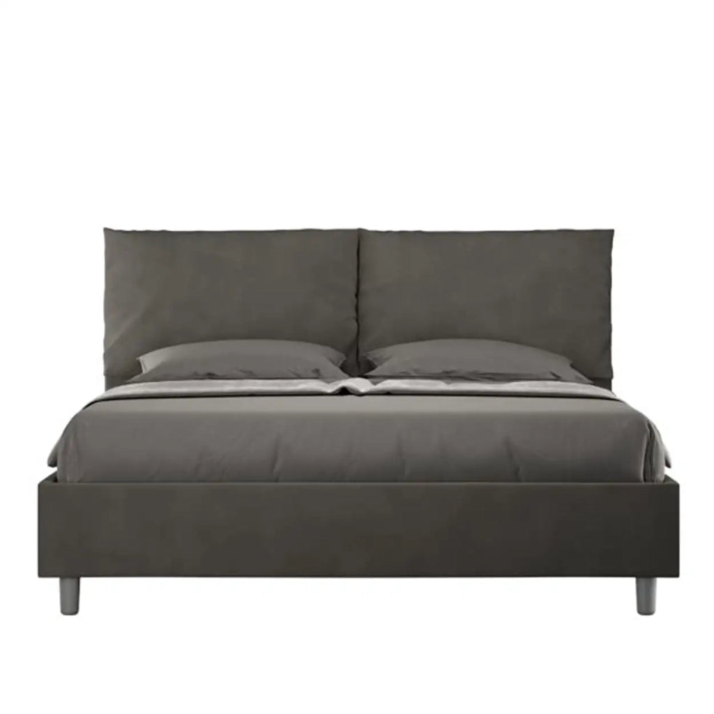 Letto matrimoniale con rete imbottito 160x200 microfibra grigio Antea