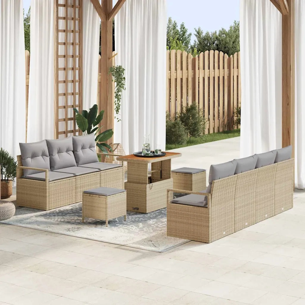 Set Divano da Giardino con cuscino 10 pcs Beige polyrattan 3362492
