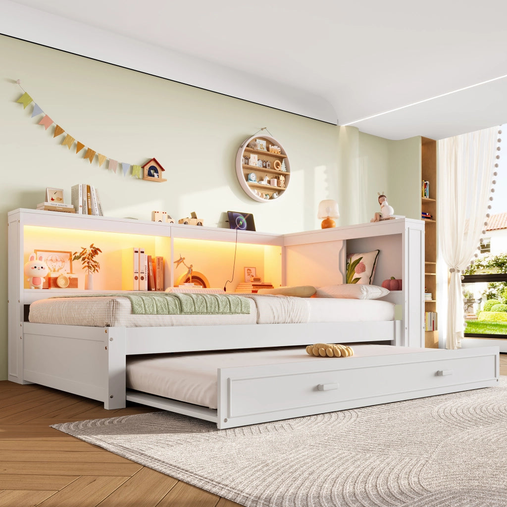 Letto Singolo con LED e Presa USB ¨C MINIMAL ¨C Bianco 90x200