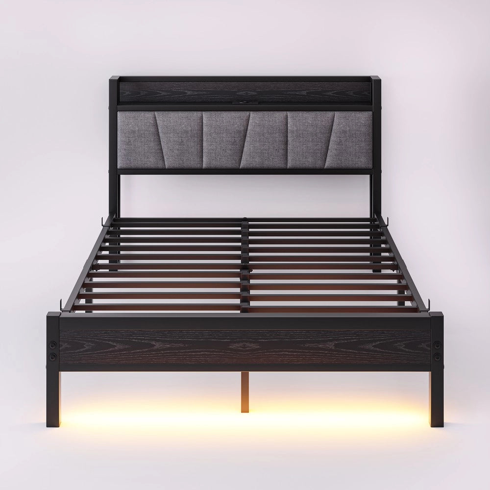 Letto Matrimoniale con LED e USB ¨C MINIMAL ¨C Metallo 140x190