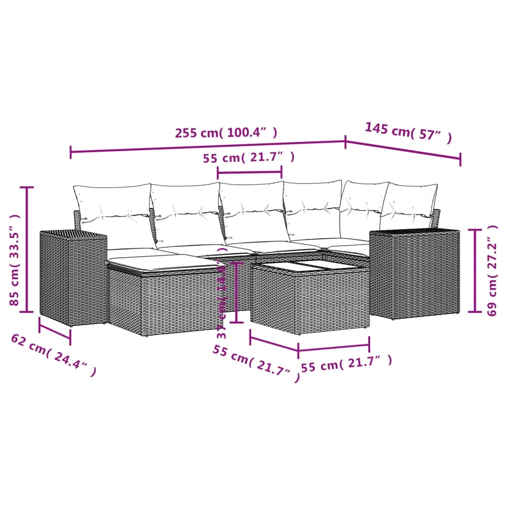 Set Divani da Giardino con Cuscini 7pz Nero Polyrattan